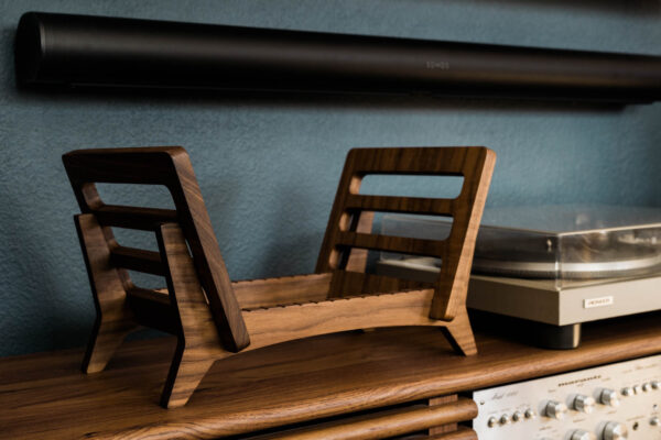 Black walnut vinyl rack without records